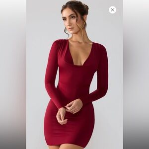 oh polly red cowl neck dress